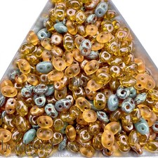 Czech SuperDuo 2-Hole Beads, Mango Topaz Tea MIX 2.5x5mm 10 Grams