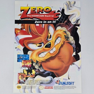 Zero The Kamikaze Squirrel Super Nintendo SNES Counterfeit Print Ad/Poster