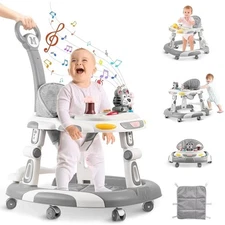 Baby Walkers, 5-in-1 Height Adjustable Baby Walker with Wheels, Fol... Fast Ship