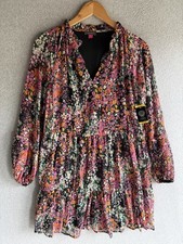 Vince Camuto Dress Womens M Floral Print Boho Chiffon Tiered Flowy Flutter NWT