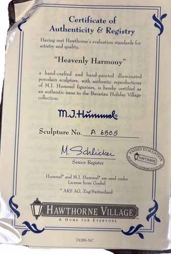 Rare Brand New Hawthorne Village MJ Hummel “Heavenly Harmony” #79289 COA & Box - Picture 10 of 11