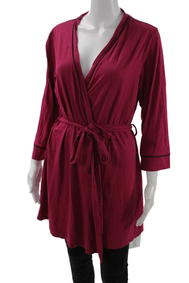 Bata Cosabella Mujer Algodón Manga Larga Atada Cuello en V Rosa Talla M Foto 2 de 4