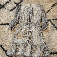 J.Crew Dress Cream With Black Snake Print Long Sleeve Knee Length Size Medium