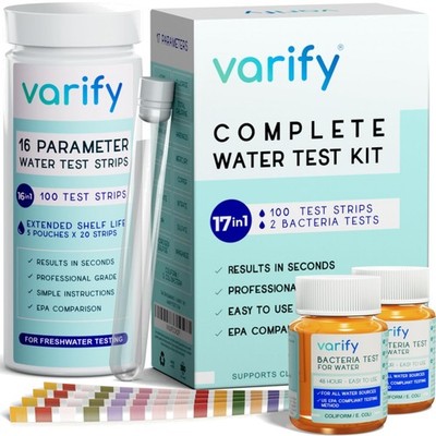 17in1 Complete Drinking Water  Kit - 100 Strips + 2 Bacteria Tester Kits - We...