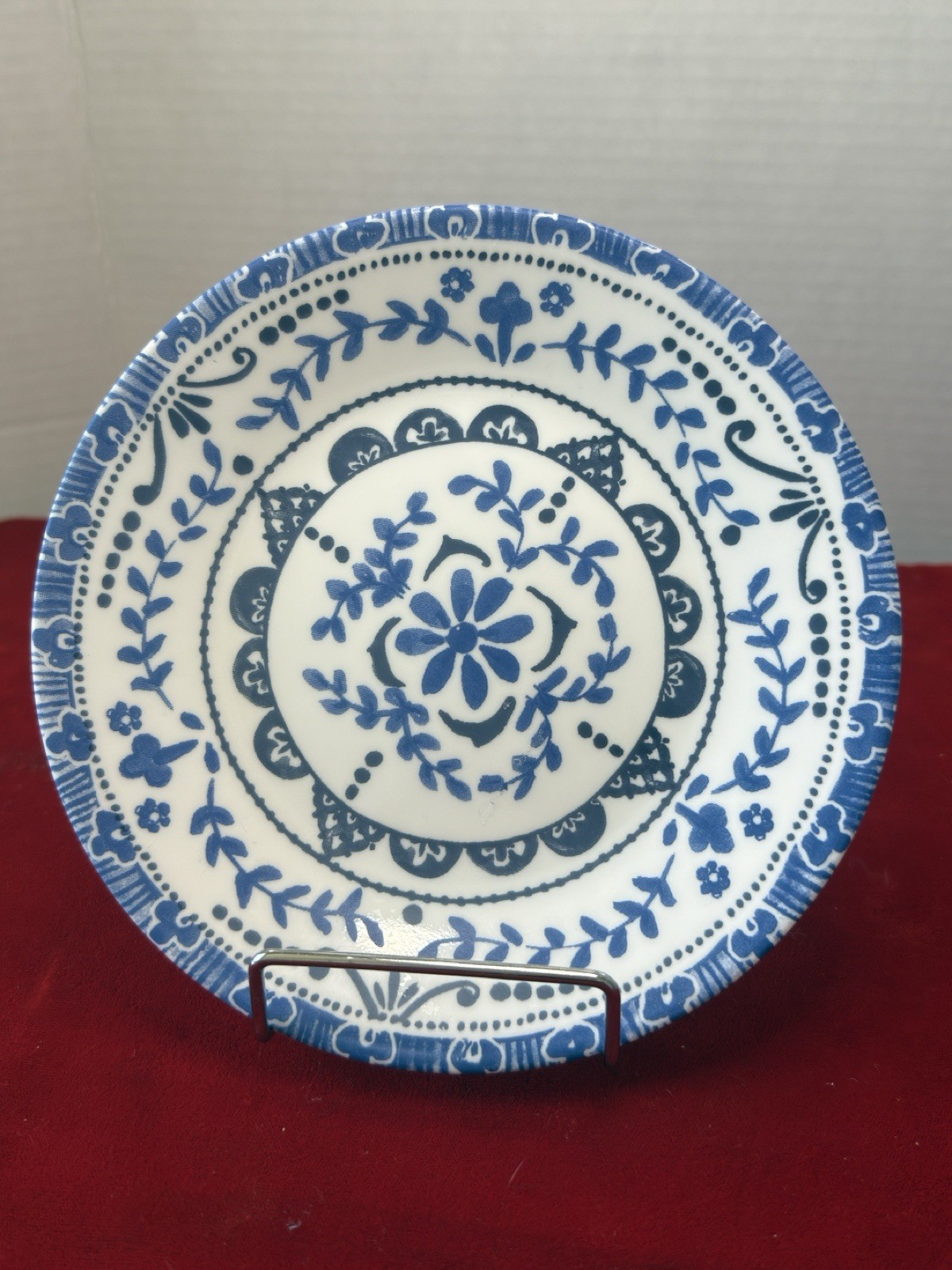 Corelle Round Glass Salad Plate Blue/White Floral Pattern Shiny Finish ...