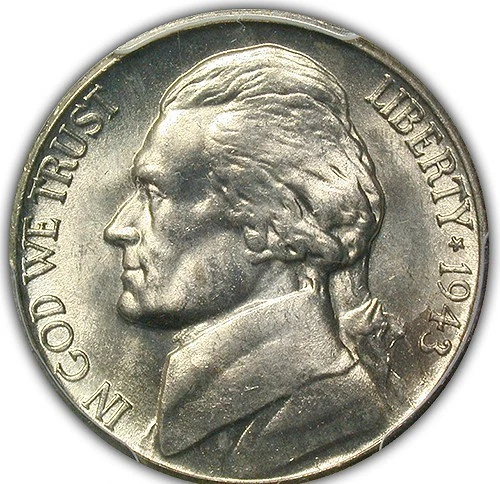 PCGS Certified MS 66 Graded 1943 Year US Jefferson Nickels (1938