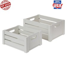 2 Piece Wood Wire Storage Basket Set Cut-Out Handles Home Organization New