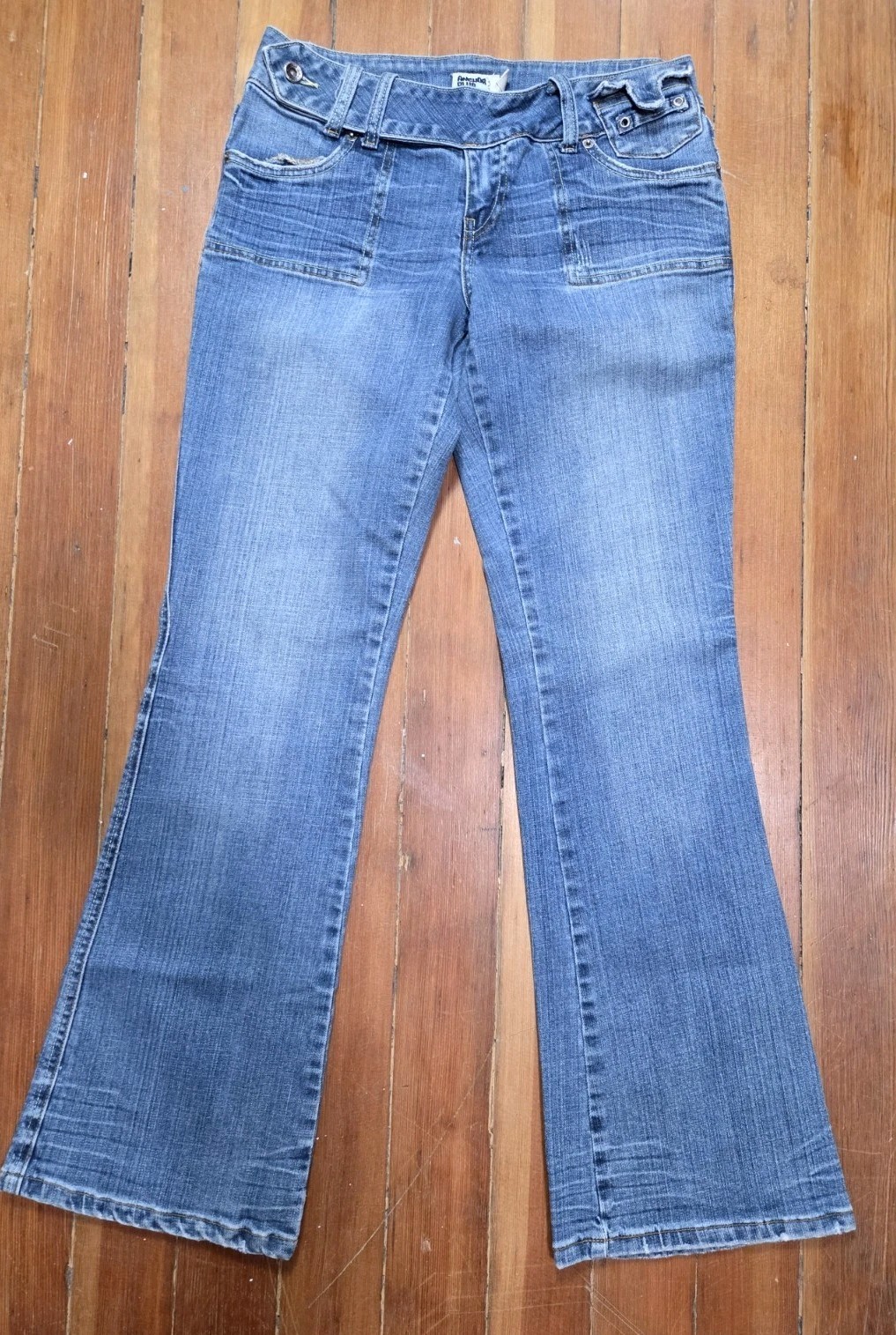 Vtg Y2K Anchor Blue Medium Wash Bootcut Denim Jeans Low Rise Size