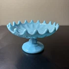 PORTIEUX VALLERYSTHAL Blue Opaline Pedestal Bowl Footed Compote Candy Dish