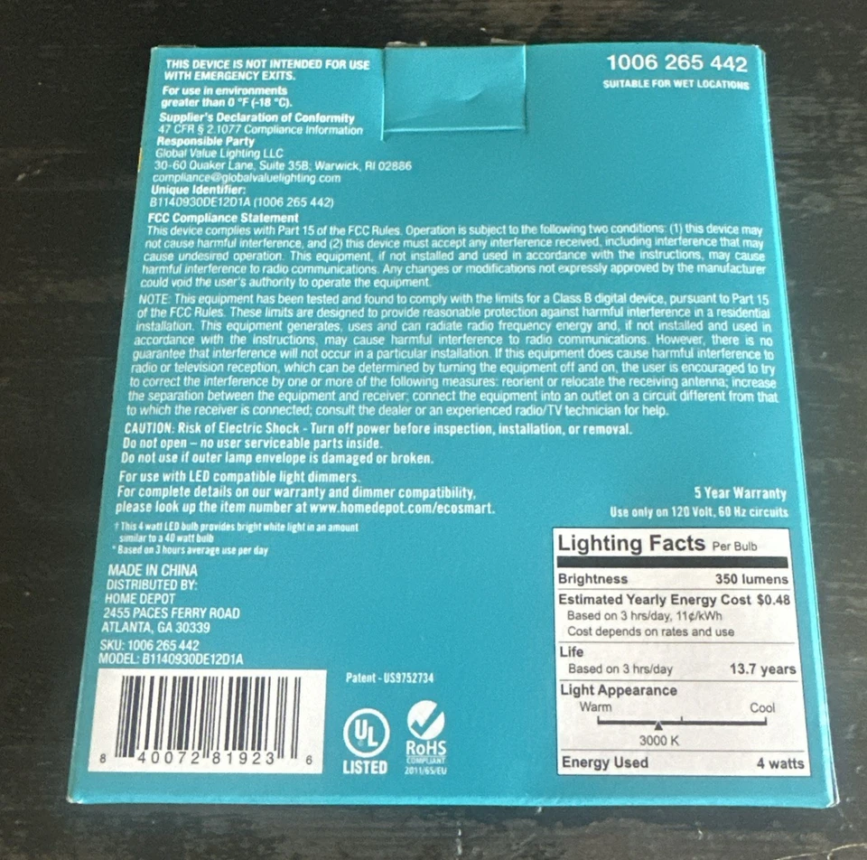 3pk Ecosmart 40W LED Light Bulb B11 Dimmable Bent Tip Clear Glass Bright White - Image 2 of 2