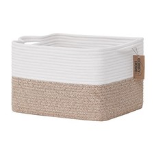 Cotton Rope Woven Basket With Handles White/Brown Toy Storage 13.5x11x9.5
