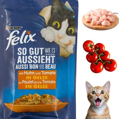 Felix Katzenfutter   Huhn & Tomate in Gelee   So gut wie es aussieht