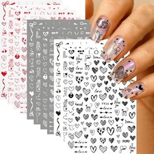 12 Sheets Heart Nail Stickers - 3D Self-Adhesive Valentines Nail Stickers -