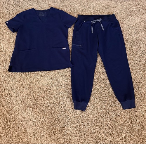 FIGS Women's Navy Scrub Set V-Neck Top & Jogger Pants Size M Petite