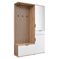 Kompaktgarderobe Garderobenkombination 3-teilig Artisan Eiche Dekor Weiß matt