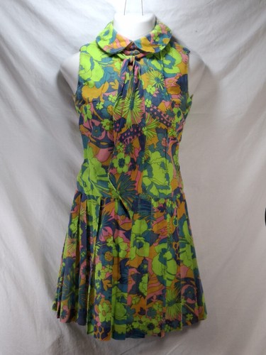 Vintage 60er 70er Mod Flower Floral Psychedelic Kleid Drop Waist Gr. S M Strampler GoGo - Bild 21 von 21