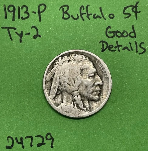 1913 P Type-2 Buffalo 🦬 Indian Head Nickel 5c Piece Good Details