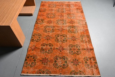 Vintage Turkish Accent Rug 3,6x6,6 ft (111x200 cm), Orange Oriental Rug