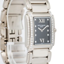 Patek Philippe Twenty-4 4910/20 W/Archive Diamond Bezel Black Dial Quartz 25mm 4
