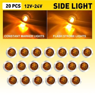 20X 3/4'' LED Strobe+Steady Marker Lights Dual Function Amber 3 Wires 12-24V EPU