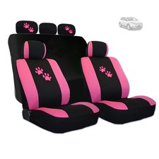 Pink Paw 2-tone Black Car Seat Covers Full Set Headrests Ford Cars Pink Paw 2-tone Black Car Seat Covers Full Set Headrests Ford Cars