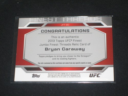 BRYAN CARAWAY UFC TOPPS CERTIFIED AUTHENTIC FIGHTER WORN MEMORABILIA CARD /188 - Picture 2 of 2