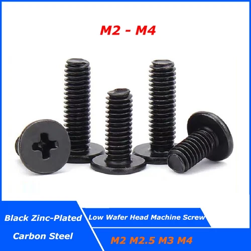 M2,2.5,3,4 Phillips Low Wafer Head Machine Screw, Black, Computer Laptop Screws