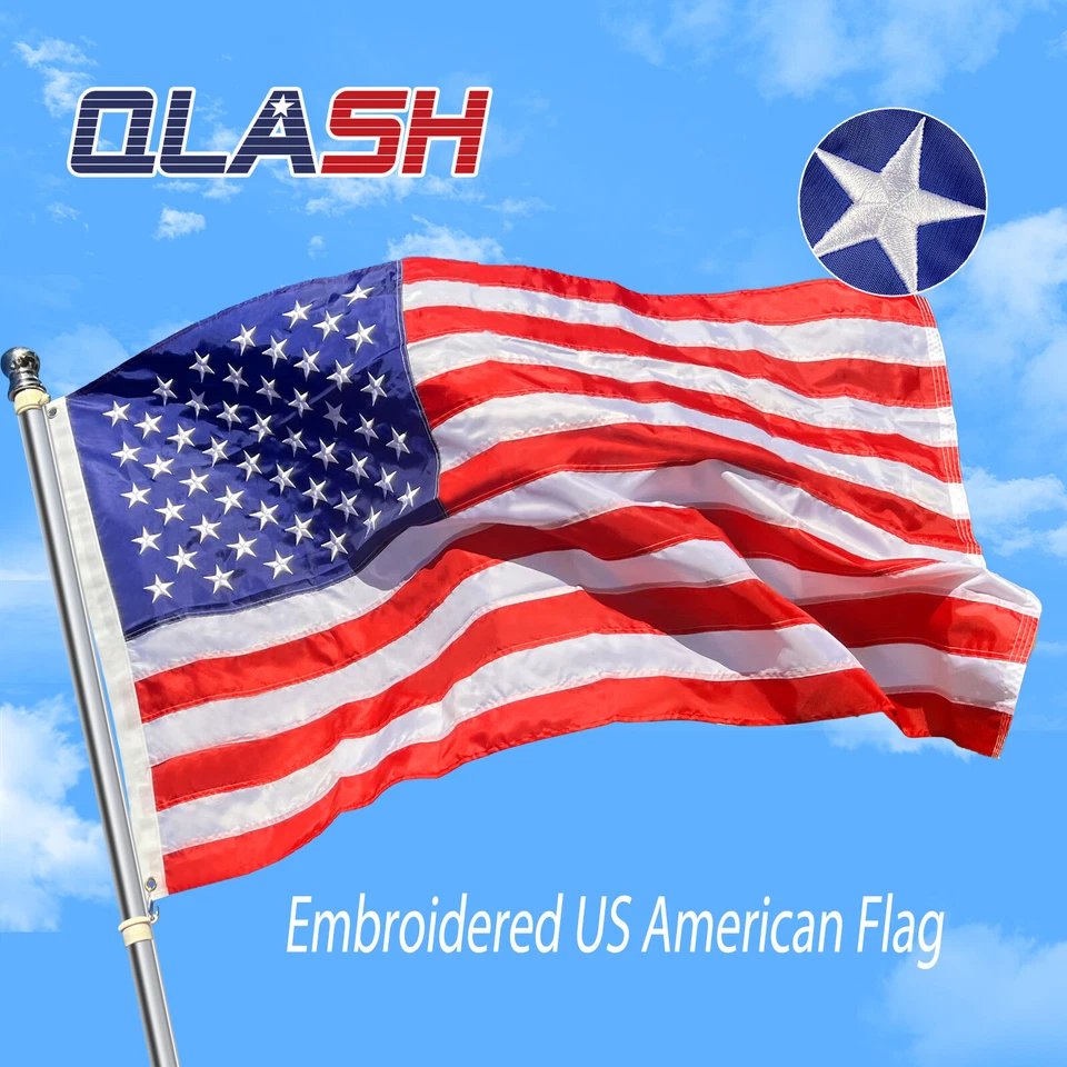 Bandera de Estados Unidos Resistente Lujo Bordado Estrellas Cosidas Rayas Ojales Nylon Foto 3 de 4