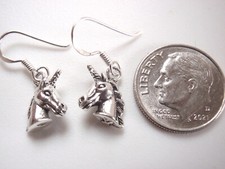 Very Small Unicorn Horse's Head 925 Sterling Silver Earrings