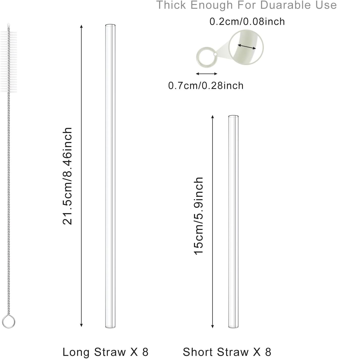 16 Pack Clear Glass Straws Shatter Resistant, 8 Short 8 Long Glass Straws, 7 mm eBay