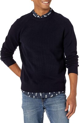 Goodthreads Men's Lambswool Stripe Crewneck Sweater-Navy , X-Small