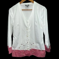 Julianna Rae 100% Cotton Button Down Embroidered Floral Sweet Dreams Top Small