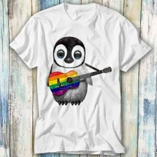 Baby Penguin Playing Guitar Gay Pride LGBT T Shirt Meme Gift Top Tee Unisex 567