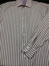 English Laundry Mens Button Front Long Sleeve Cotton Stripe Shirt 16 34/35