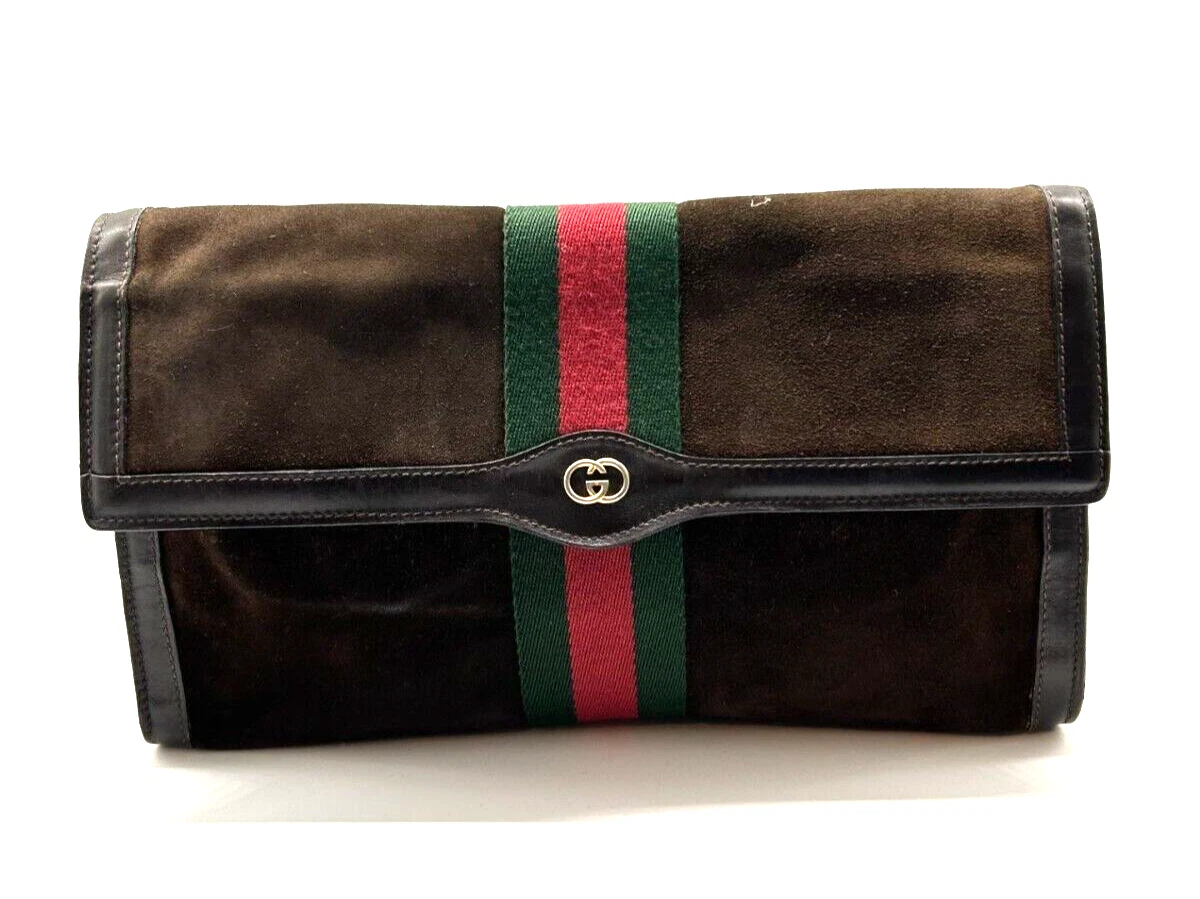 Sac pochette vintage Gucci ligne sherry cuir daim marron