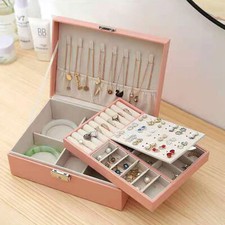 2 Layers Jewelry Box Organizer Large Capacity Ring Earring Necklace Storage New
