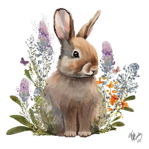 20 Servietten Belle Bunny Hase Einzelnen Blumen Tiere Garten Wiese Natur 33X33Cm-image