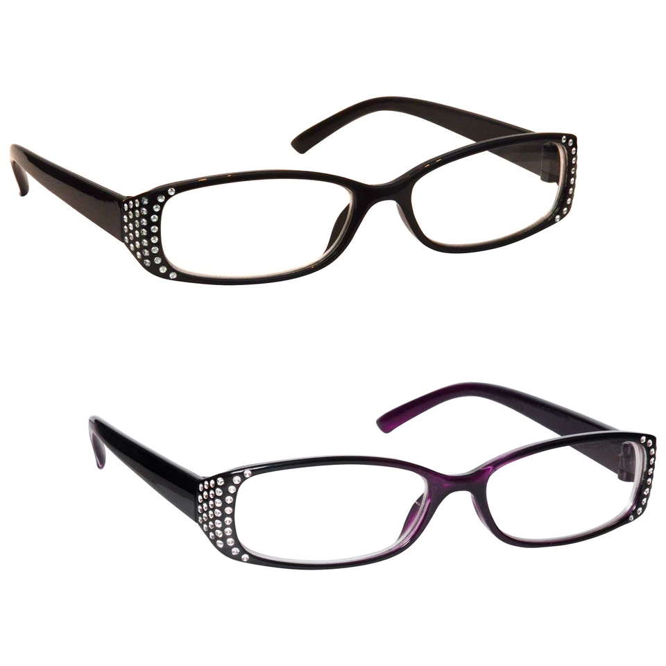 UV Reader Womens Ladies Black Purple Reading Glasses Value 2 Pack RR93-15
