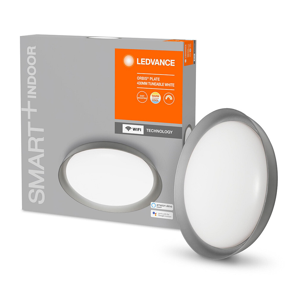 Lámpara de techo Ledvance Smart+ Orbis Plate gris Ø43cm 24W 2500lm CCT regulable WiFi
