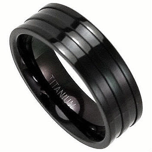 MEN'S Black Plated 8mm Wide TITANIUM RING / BAND, size 8, in Gift Box