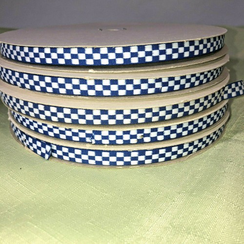 CINTA TEJIDA TABLERO DE AJEDREZ AZUL Y BLANCO, 1 1/2"" O 3/8"" 50 YARDAS POLIÉSTER EE. UU. - Imagen 3 de 8