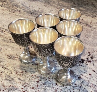 Vintage Raimond Silver Plated Wine Goblets Chalice High Relief Set of 