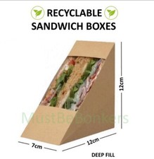 500 Kraft Cardboard Sandwich Wedge ~ Cafe Takeaway Packs Deep Fill Large Wedges