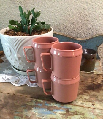 Vtg. Therma-System 4 Mugs W/ Wooden Stand