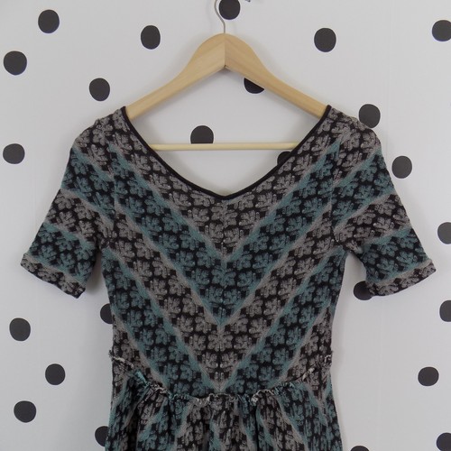 Free People Mini Boho Hippie Festival Dress XS Turquoise Gray Brown Deep V - Picture 5 of 7