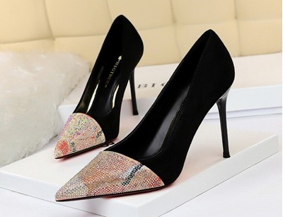 Zapatos de Salón Mujer Elegantes Cómodo Negro Rosa Pedrería 9 CM Piel  Sintético | eBay
