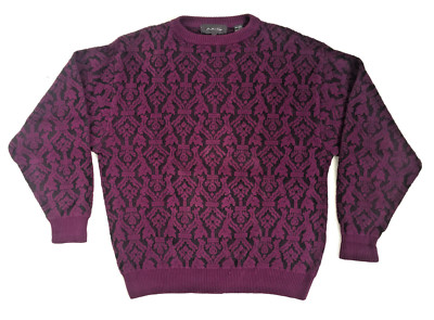 Axis Mens Sweater  Cotton Purple  & Charcoal Brocade Knit Medium