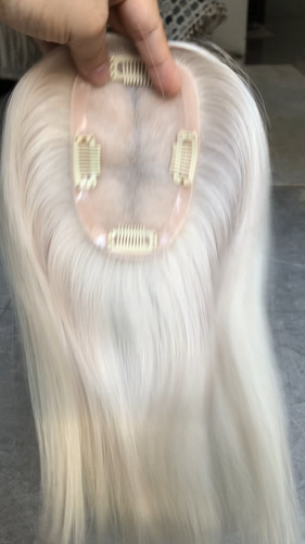 12-16" 3x5“ Mono Platinium Blonde Brazilian Virgin Hair Toppers Silver Blond - Video 1 of 1