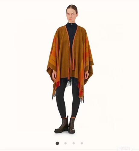 Women Cashmere Wool Autumn Winter Tassel Striped Cape Cloak Poncho Wraps Gift - Picture 7 of 12