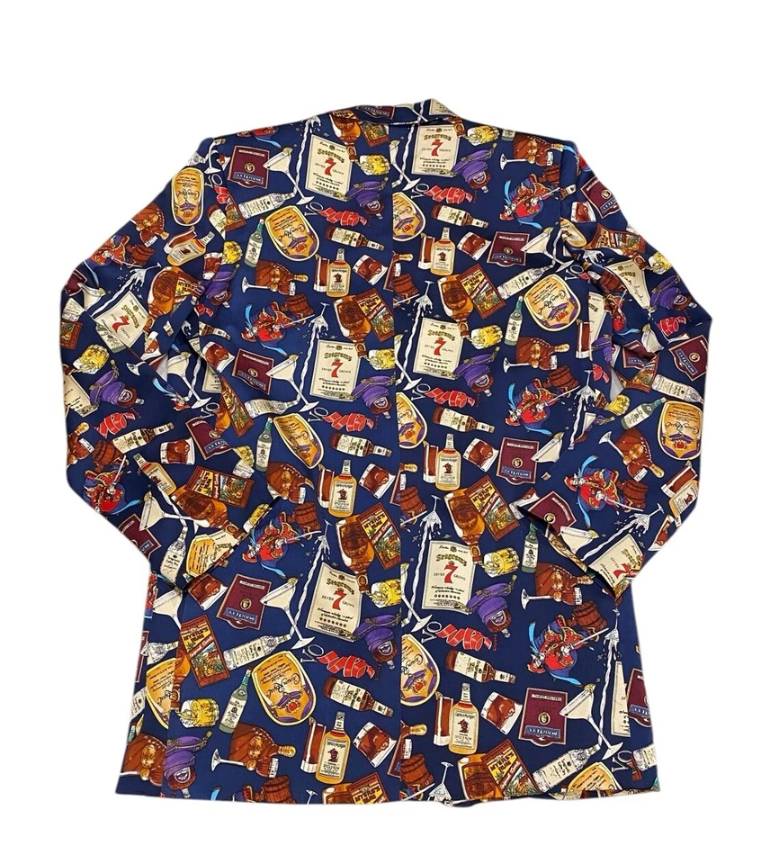 Blazer Nicole Miller Vintage Anos 90 Jaqueta de Seda Multicolorida Tamanho P Motivo Seagramas - Imagem 2 de 4